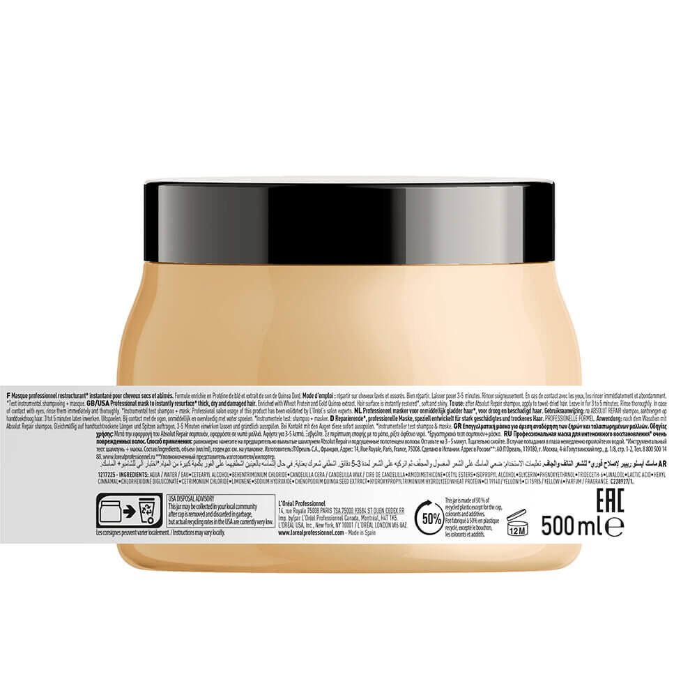 Masque L'Oréal Absolut Repair - 500 Ml - Série Expert - Soin Intense Cheveux Abîmés