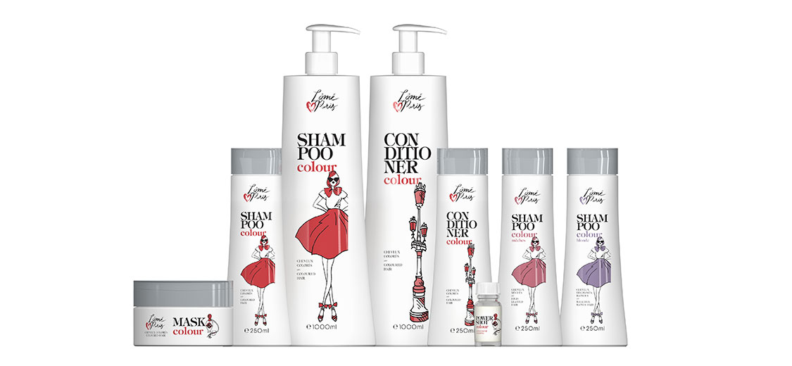 Gruppenbild der Lômé Paris Colour Care Flaschen