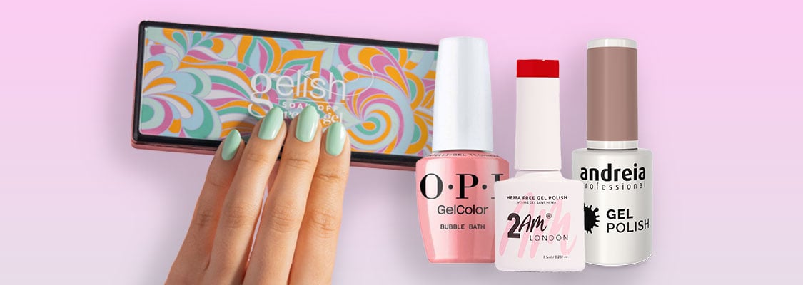 Auswahl professioneller Nagelgel-Marken bei Pro Duo, darunter Gelish, OPI, 2AM London und Andreia Professional, mit TPO-freien Produkten. Auswahl professioneller Nagelgel-Marken bei Pro Duo, darunter Gelish, OPI, 2AM London und Andreia Professional, mit TPO-freien Produkten.